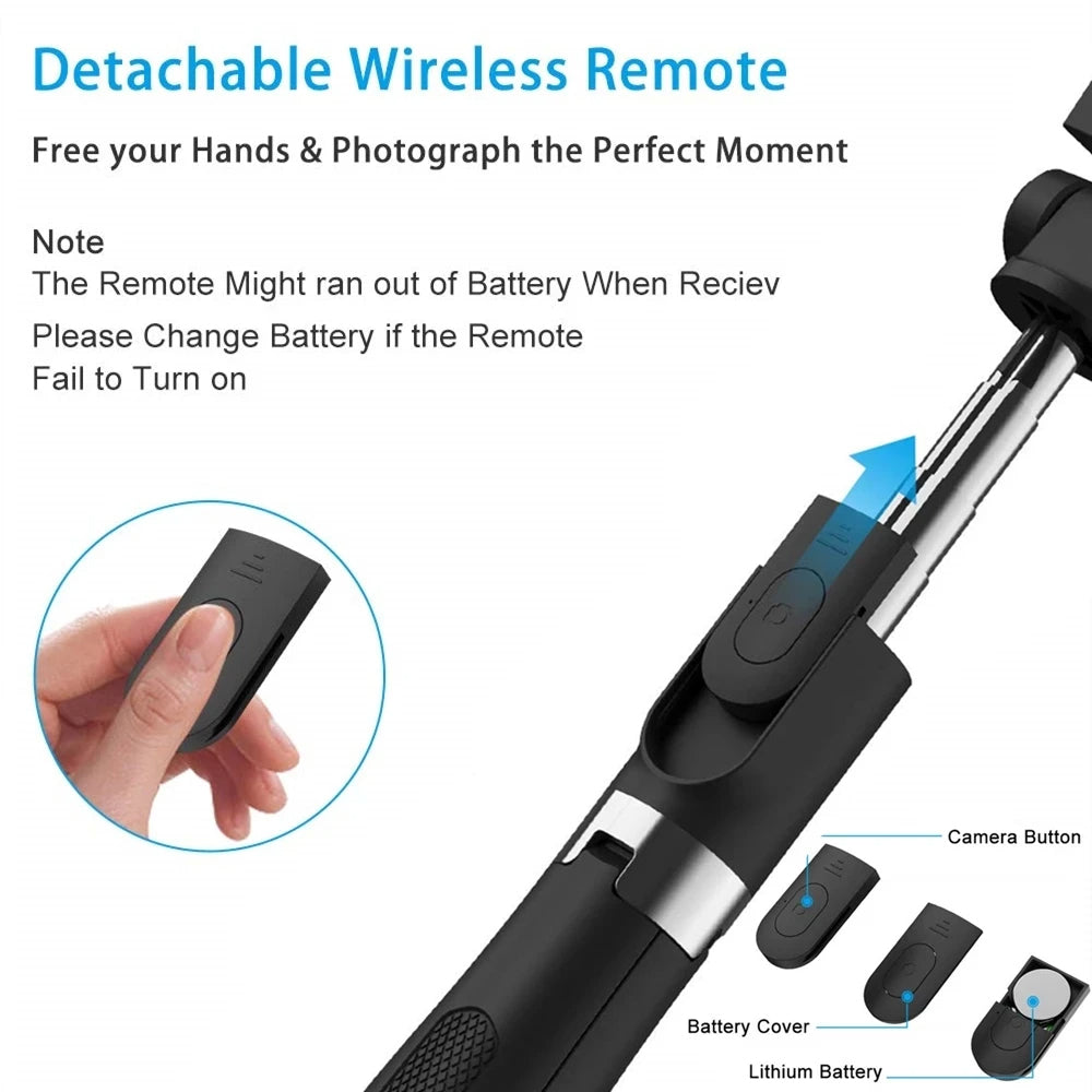 Techsuit - Selfie Stick (L01) - Tripod Stable Mount with Extendable Arm, Bluetooth Remote Control, 70cm - Black