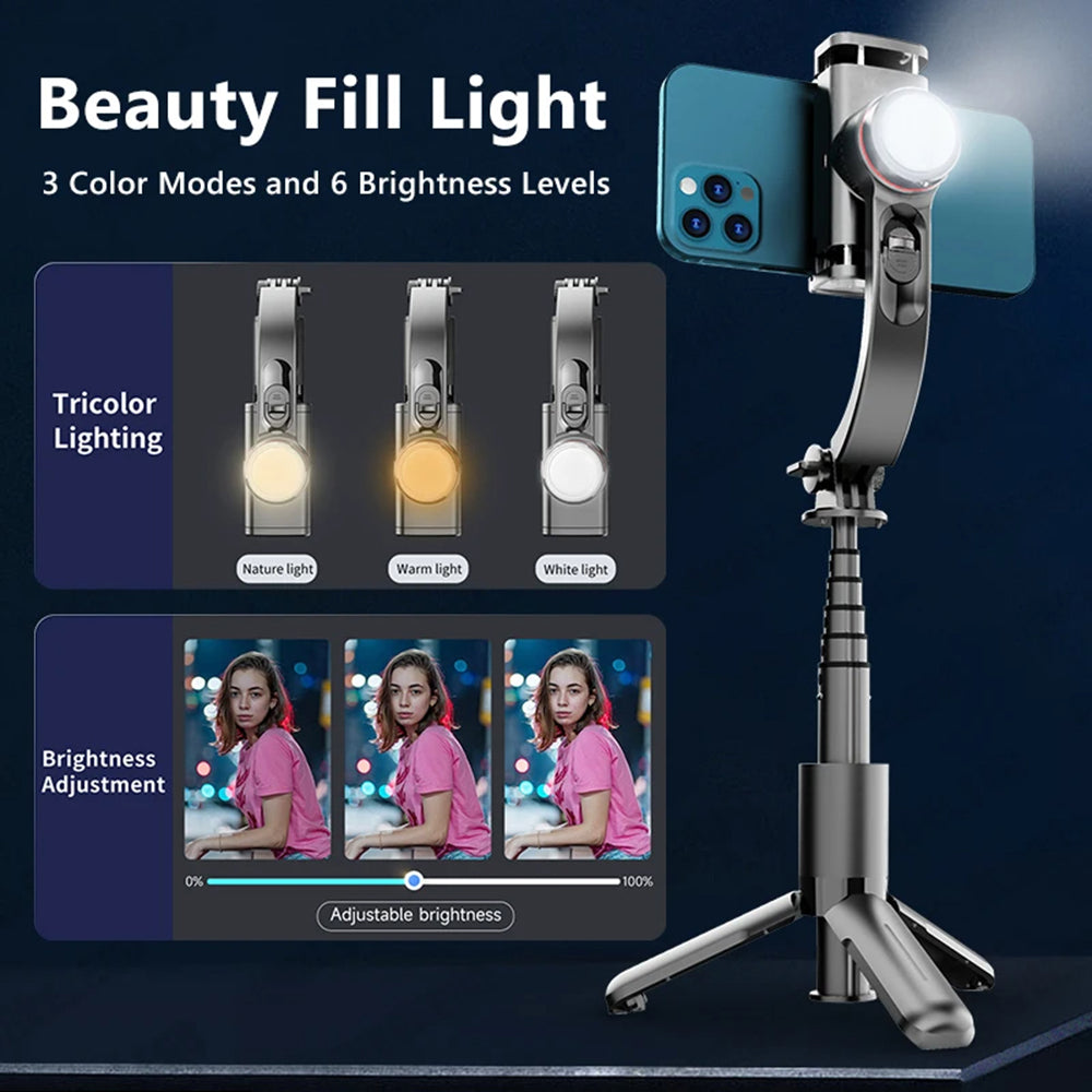 Techsuit - Selfie Stick (L18sMini) - Stable Gimbal/Tripod with Bluetooth Remote Control, Fill Light, 360 Rotation, 70cm 