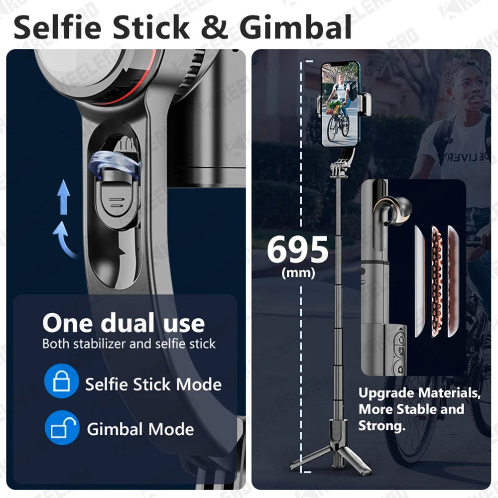 Techsuit - Selfie Stick (L18sMini) - Stable Gimbal/Tripod with Bluetooth Remote Control, Fill Light, 360 Rotation, 70cm 