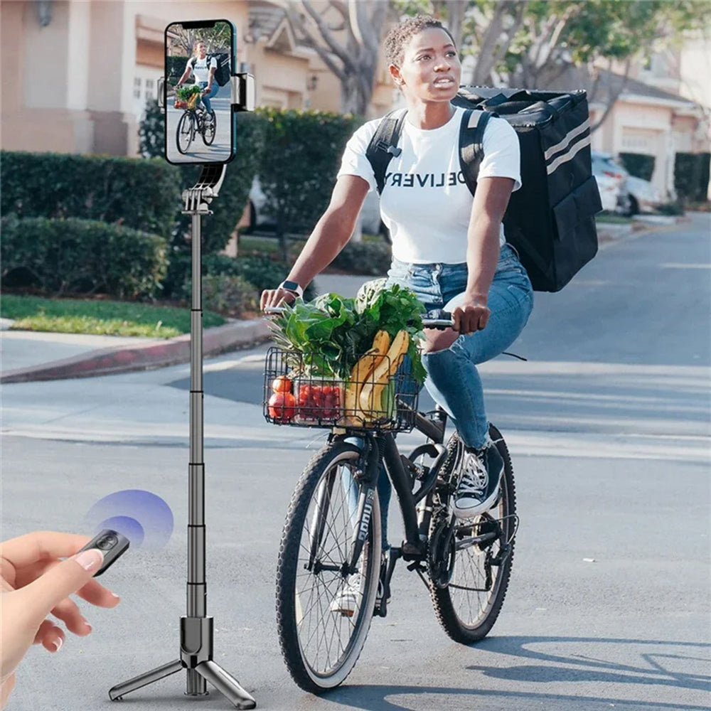 Techsuit - Selfie Stick (L18sMini) - Stable Gimbal/Tripod with Bluetooth Remote Control, Fill Light, 360 Rotation, 70cm 