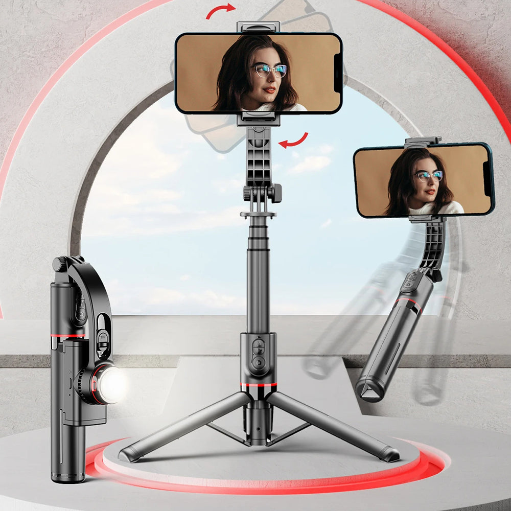 Techsuit - Selfie Stick (L19s) - Stable Gimbal/Tripod with Bluetooth Remote Control, Fill Light, 360 Rotation, 70cm - Bl