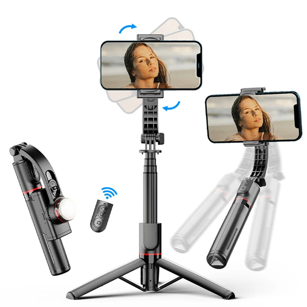 Techsuit - Selfie Stick (L19s) - Stable Gimbal/Tripod with Bluetooth Remote Control, Fill Light, 360 Rotation, 70cm - Bl