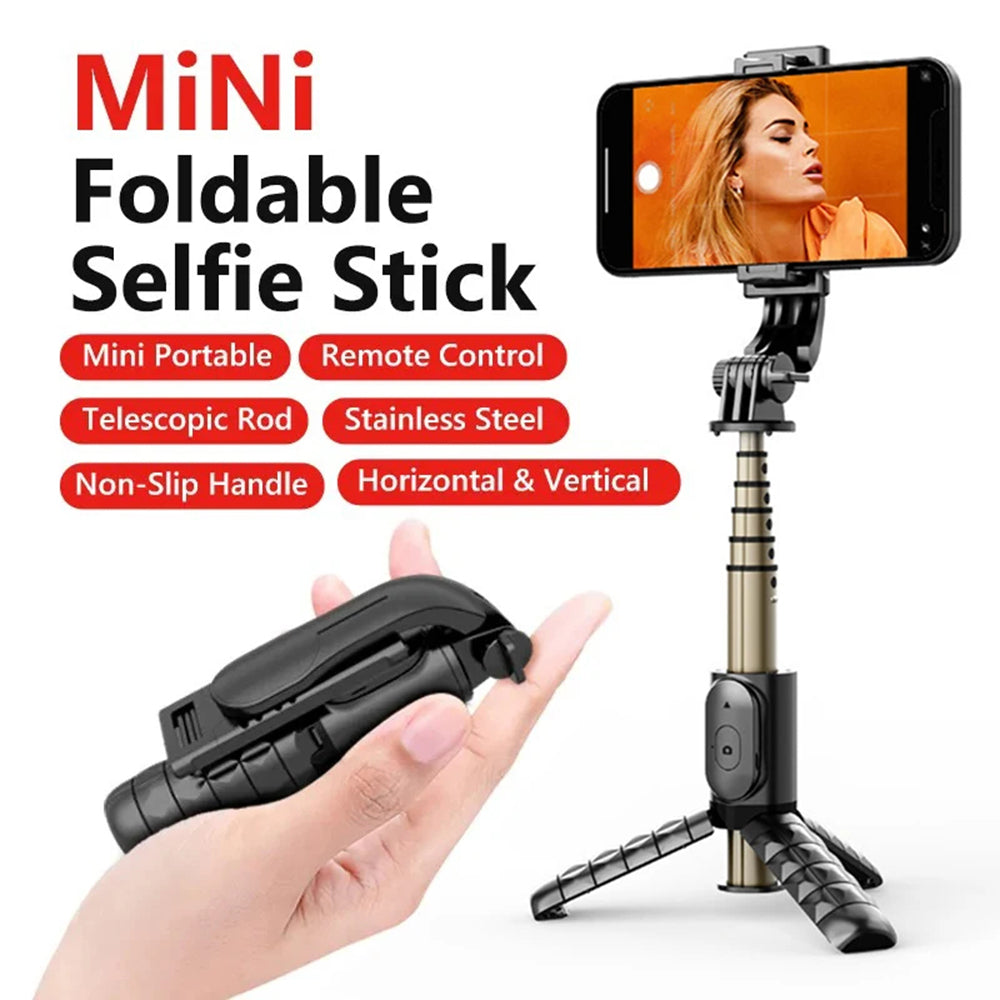Techsuit - Mini Selfie Stick (Q10) - Stable Gimbal/Tripod with Bluetooth Remote Control, Fill Light, 360 Rotation, 68cm 