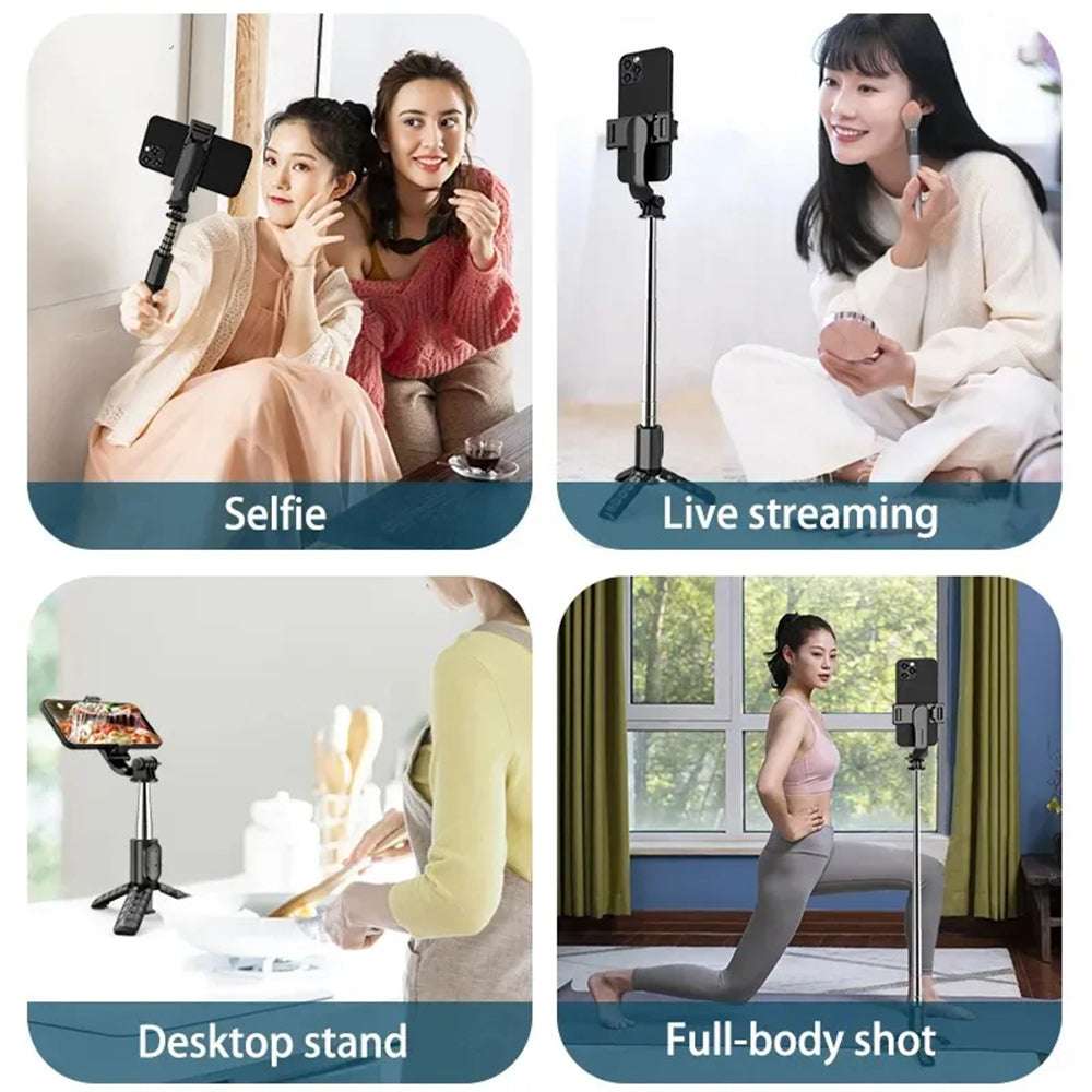 Techsuit - Mini Selfie Stick (Q10) - Stable Gimbal/Tripod with Bluetooth Remote Control, Fill Light, 360 Rotation, 68cm 