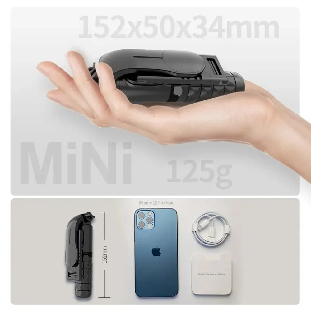 Techsuit - Mini Selfie Stick (Q10) - Stable Gimbal/Tripod with Bluetooth Remote Control, Fill Light, 360 Rotation, 68cm 