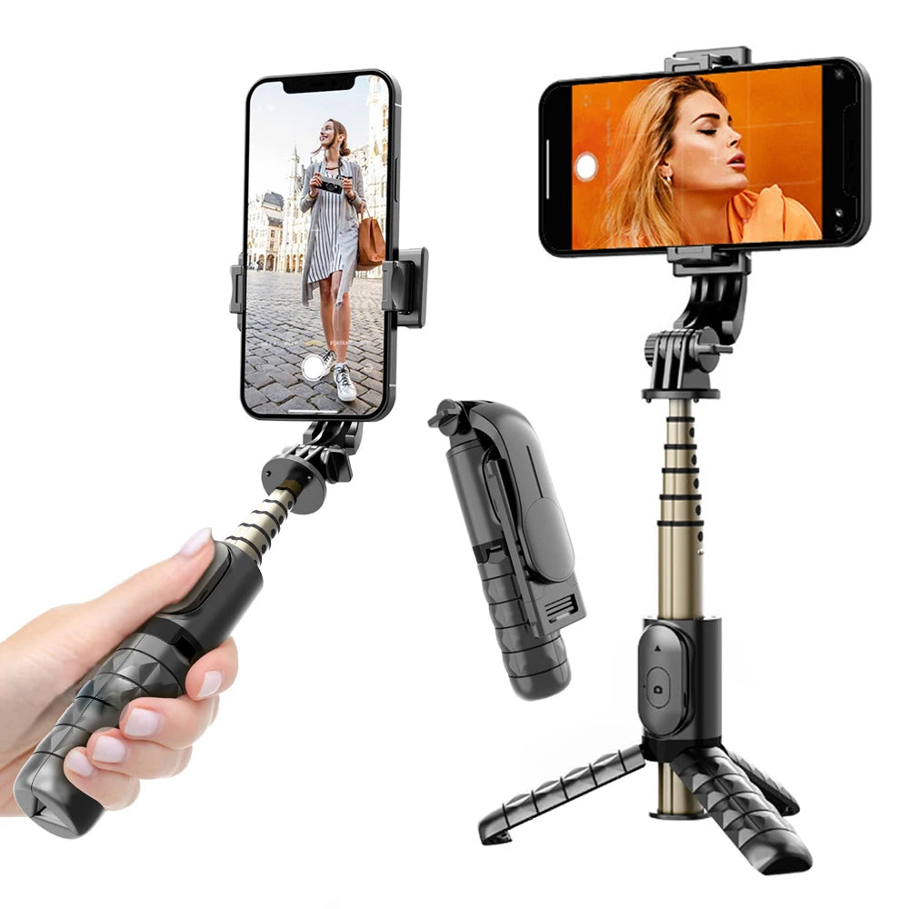 Techsuit - Mini Selfie Stick (Q10) - Stable Gimbal/Tripod with Bluetooth Remote Control, Fill Light, 360 Rotation, 68cm 