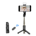 Techsuit - Mini Selfie Stick (Q10s) - Stable Tripod with Bluetooth Remote Control, Fill Light, 360 Rotation, 70cm - Blac