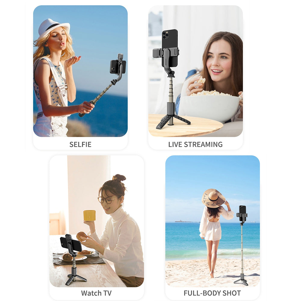 Techsuit - Mini Selfie Stick (Q10s) - Stable Tripod with Bluetooth Remote Control, Fill Light, 360 Rotation, 70cm - Blac