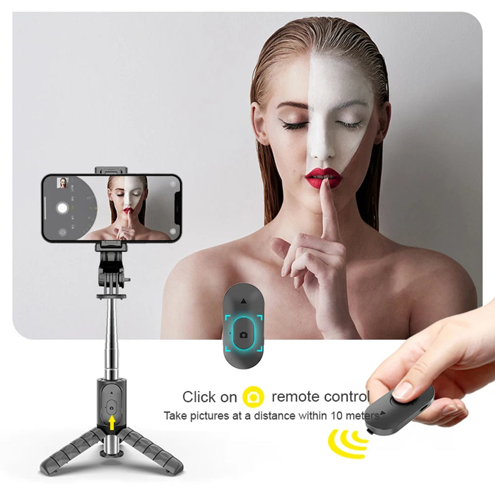 Techsuit - Mini Selfie Stick (Q11s) - Stable Tripod with Bluetooth Remote Control and Fill Light, 360 Rotation, 76cm - B