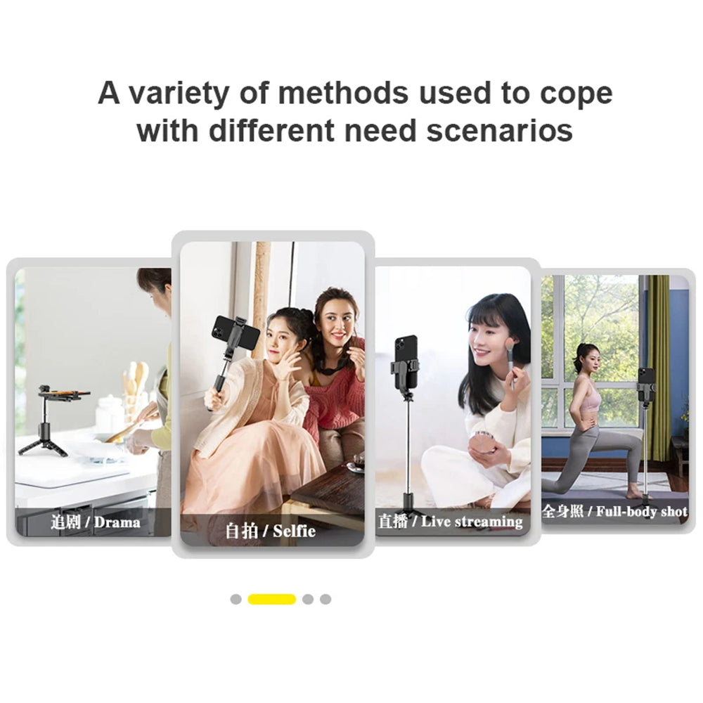 Techsuit - Mini Selfie Stick (Q11s) - Stable Tripod with Bluetooth Remote Control and Fill Light, 360 Rotation, 76cm - B