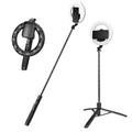 Techsuit - Selfie Stick (Q05s) - Stable Tripod with Bluetooth Remote Control and Ring Light, Stainless Steel, 170cm - Bl