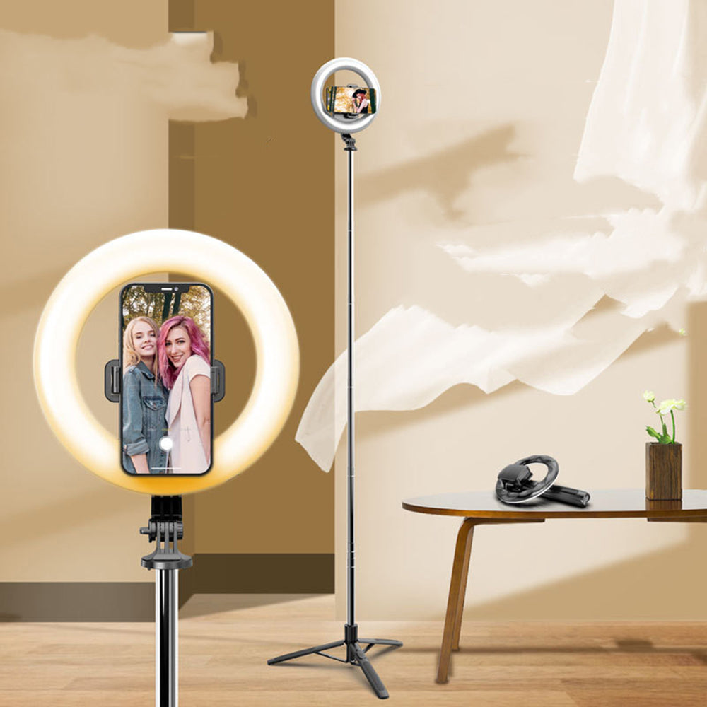 Techsuit - Selfie Stick (Q05s) - Stable Tripod with Bluetooth Remote Control and Ring Light, Stainless Steel, 170cm - Bl