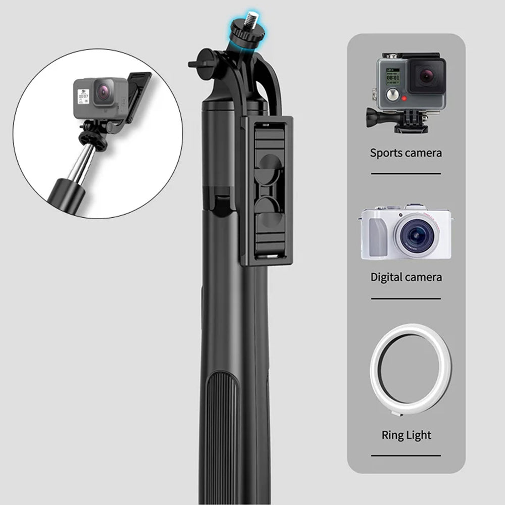 Techsuit - Selfie Stick (Q05) - Stable Tripod with Bluetooth Remote Control, 360 Rotation, Stainless Steel, 158cm - Blac