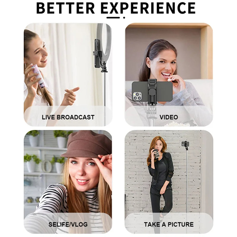 Techsuit - Selfie Stick (Q05) - Stable Tripod with Bluetooth Remote Control, 360 Rotation, Stainless Steel, 158cm - Blac