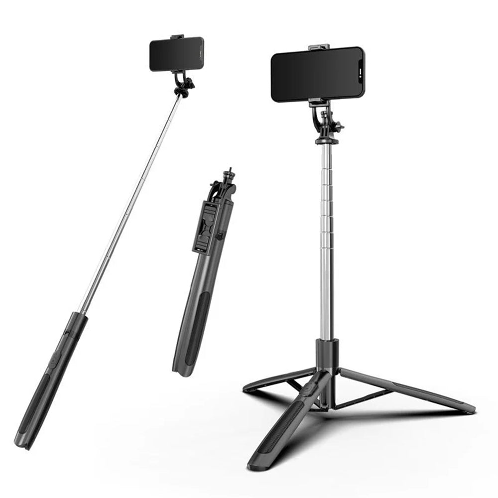 Techsuit - Selfie Stick (Q05) - Stable Tripod with Bluetooth Remote Control, 360 Rotation, Stainless Steel, 158cm - Blac