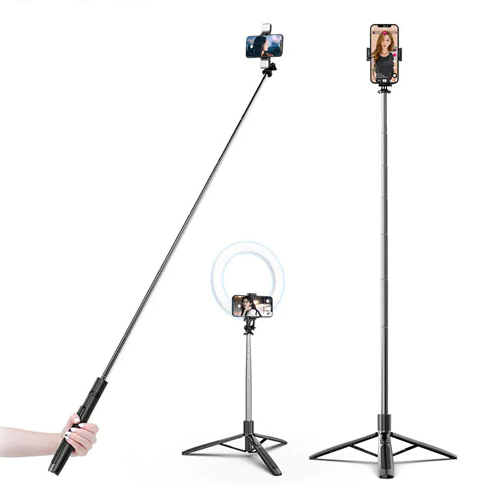Techsuit - Selfie Stick (Q05) - Stable Tripod with Bluetooth Remote Control, 360 Rotation, Stainless Steel, 158cm - Blac