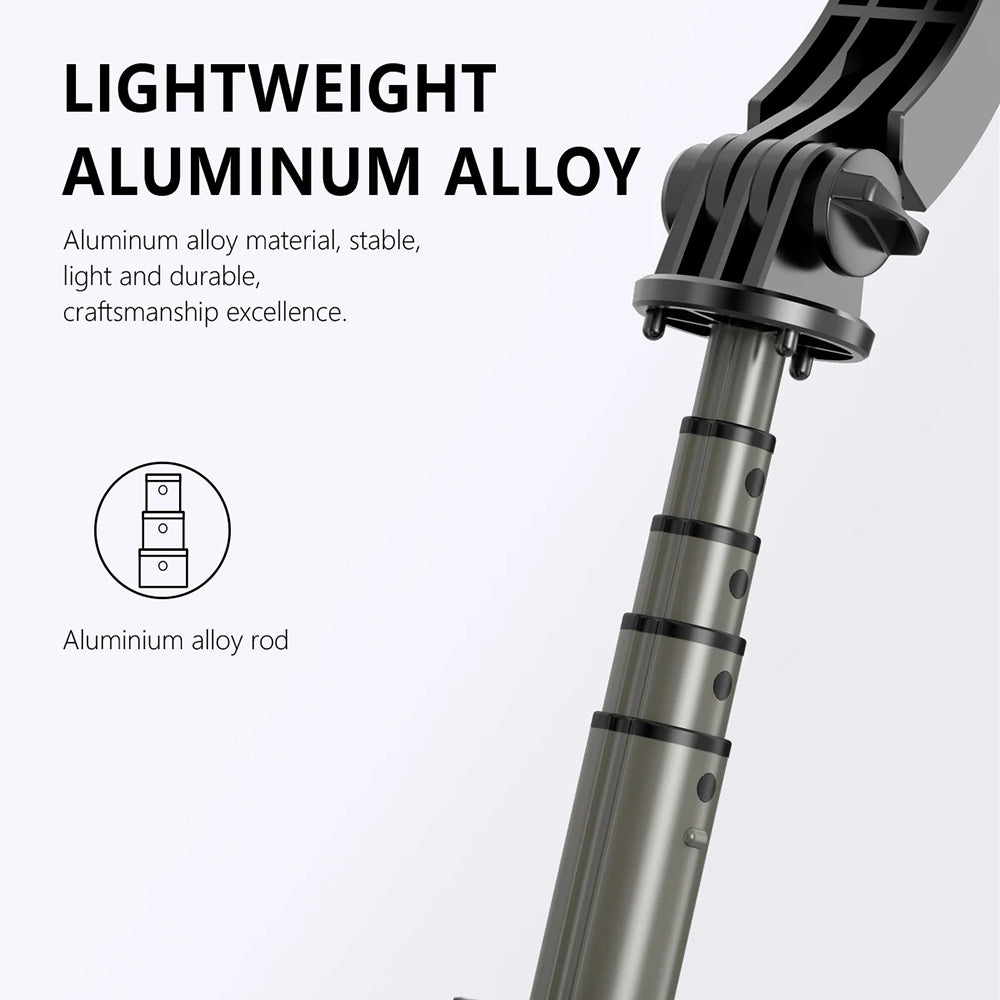 Techsuit - Selfie Stick (Q03s) - Stable Tripod with Bluetooth Remote Control and Fill Light, Aluminium Alloy, 76cm - Bla