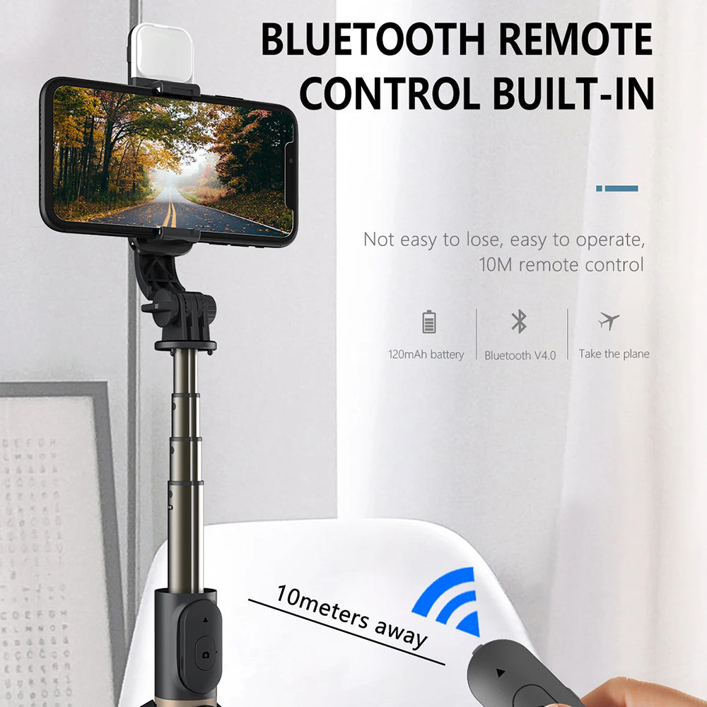 Techsuit - Selfie Stick (Q03s) - Stable Tripod with Bluetooth Remote Control and Fill Light, Aluminium Alloy, 76cm - Bla