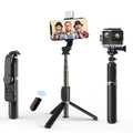 Techsuit - Selfie Stick (Q03s) - Stable Tripod with Bluetooth Remote Control and Fill Light, Aluminium Alloy, 76cm - Bla