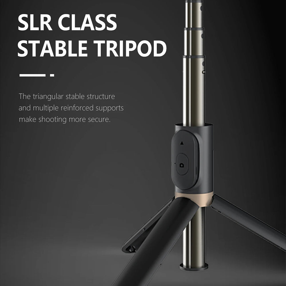 Techsuit - Selfie Stick (Q03s) - Stable Tripod with Bluetooth Remote Control and Fill Light, Aluminium Alloy, 76cm - Bla