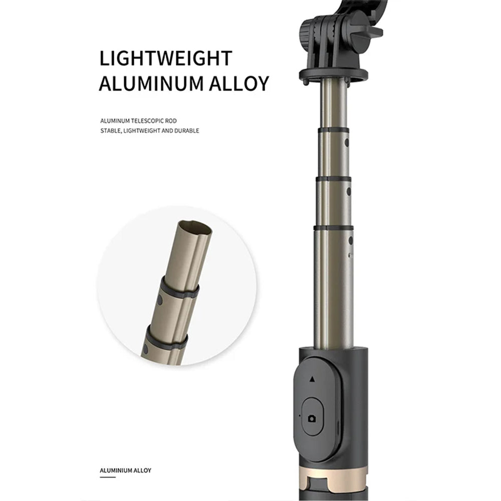 Techsuit - Selfie Stick (Q03) - Stable Tripod with Bluetooth Remote Control, Aluminium Alloy, 360 Rotation, 74cm - Black