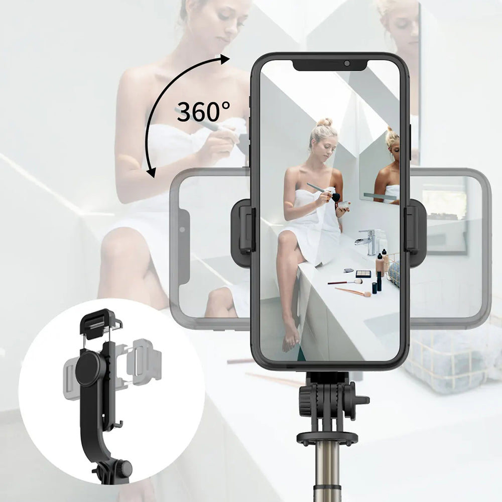 Techsuit - Selfie Stick (Q03) - Stable Tripod with Bluetooth Remote Control, Aluminium Alloy, 360 Rotation, 74cm - Black