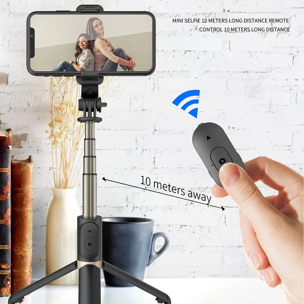 Techsuit - Selfie Stick (Q03) - Stable Tripod with Bluetooth Remote Control, Aluminium Alloy, 360 Rotation, 74cm - Black