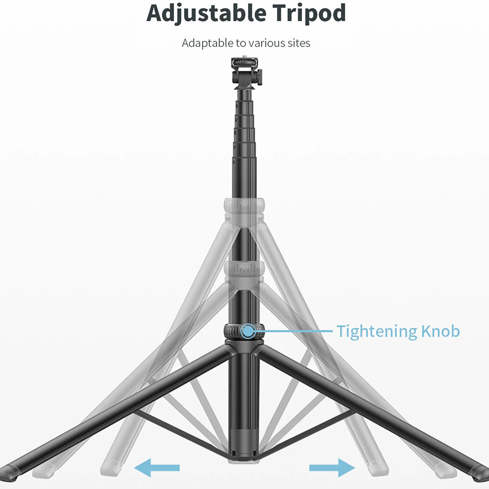 Techsuit - Selfie Stick (C05) - Large Ajustable Tripod with Bluetooth Remote Control, 360, Aluminium Alloy, 205cm - Blac