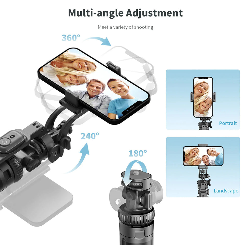 Techsuit - Selfie Stick (C05) - Large Ajustable Tripod with Bluetooth Remote Control, 360, Aluminium Alloy, 205cm - Blac