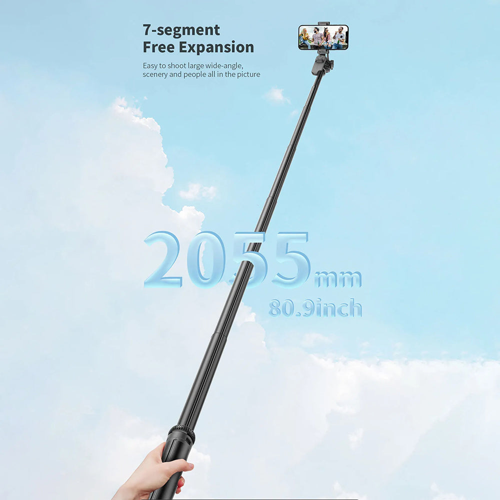 Techsuit - Selfie Stick (C05) - Large Ajustable Tripod with Bluetooth Remote Control, 360, Aluminium Alloy, 205cm - Blac