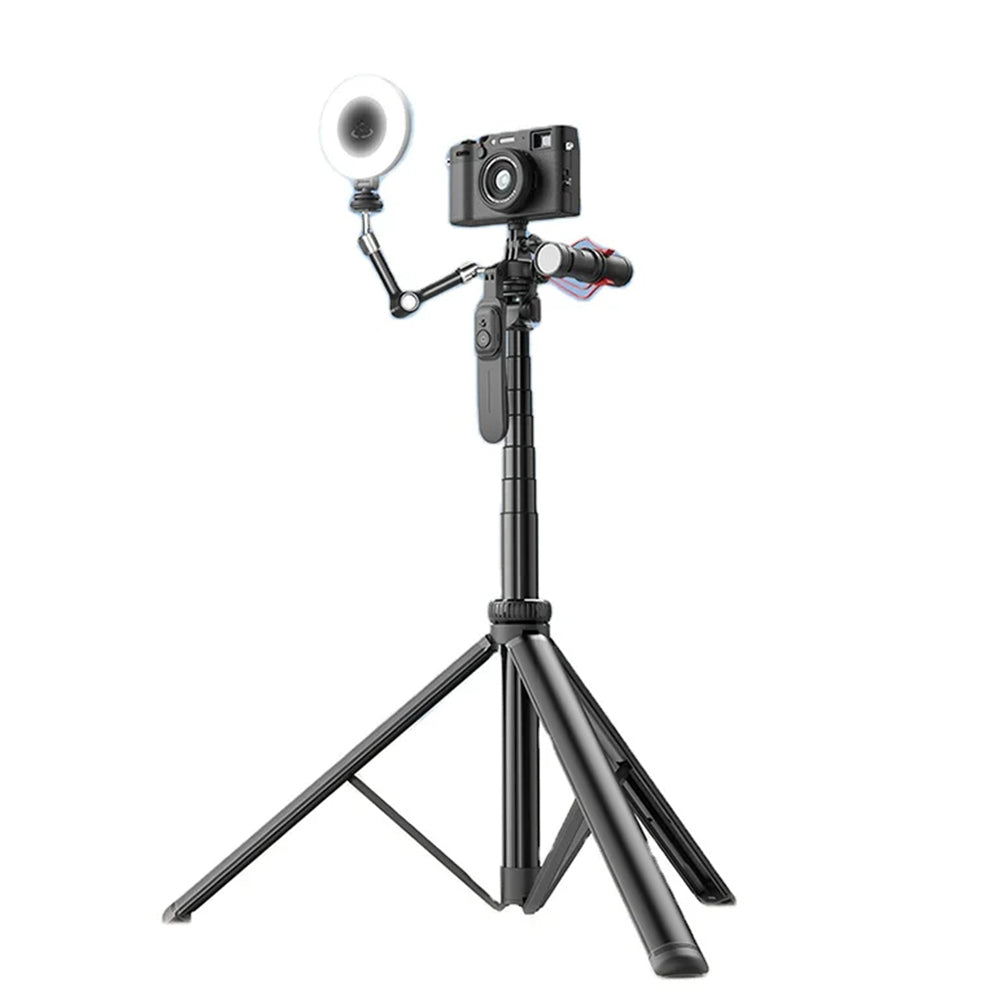 Techsuit - Selfie Stick (C05) - Large Ajustable Tripod with Bluetooth Remote Control, 360, Aluminium Alloy, 205cm - Blac