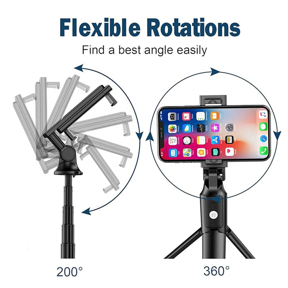 Techsuit - Selfie Stick (K22) - Compact Tripod Mount with Bluetooth Remote Control, Foldable, 97cm - Black