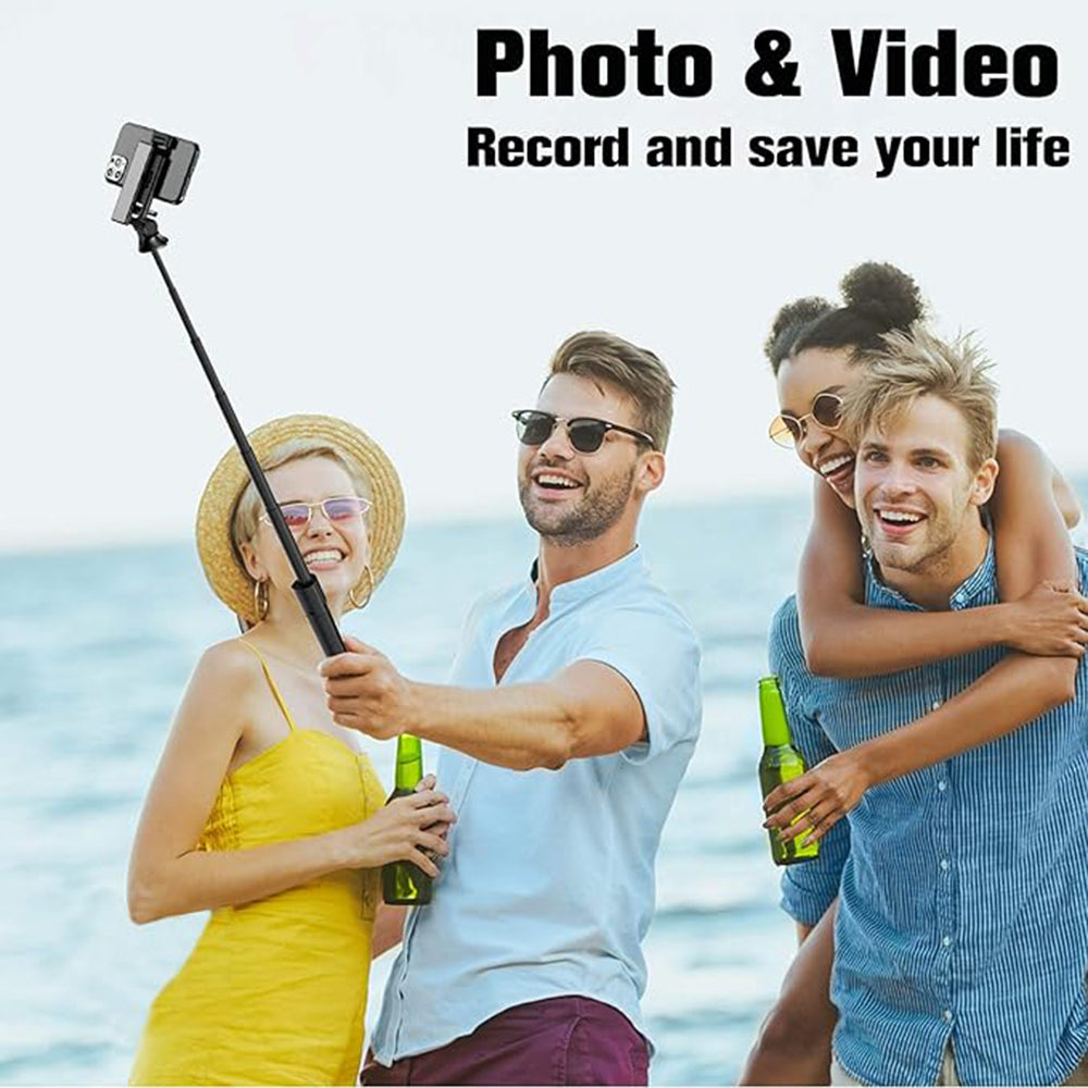 Techsuit - Selfie Stick (K22) - Compact Tripod Mount with Bluetooth Remote Control, Foldable, 97cm - Black