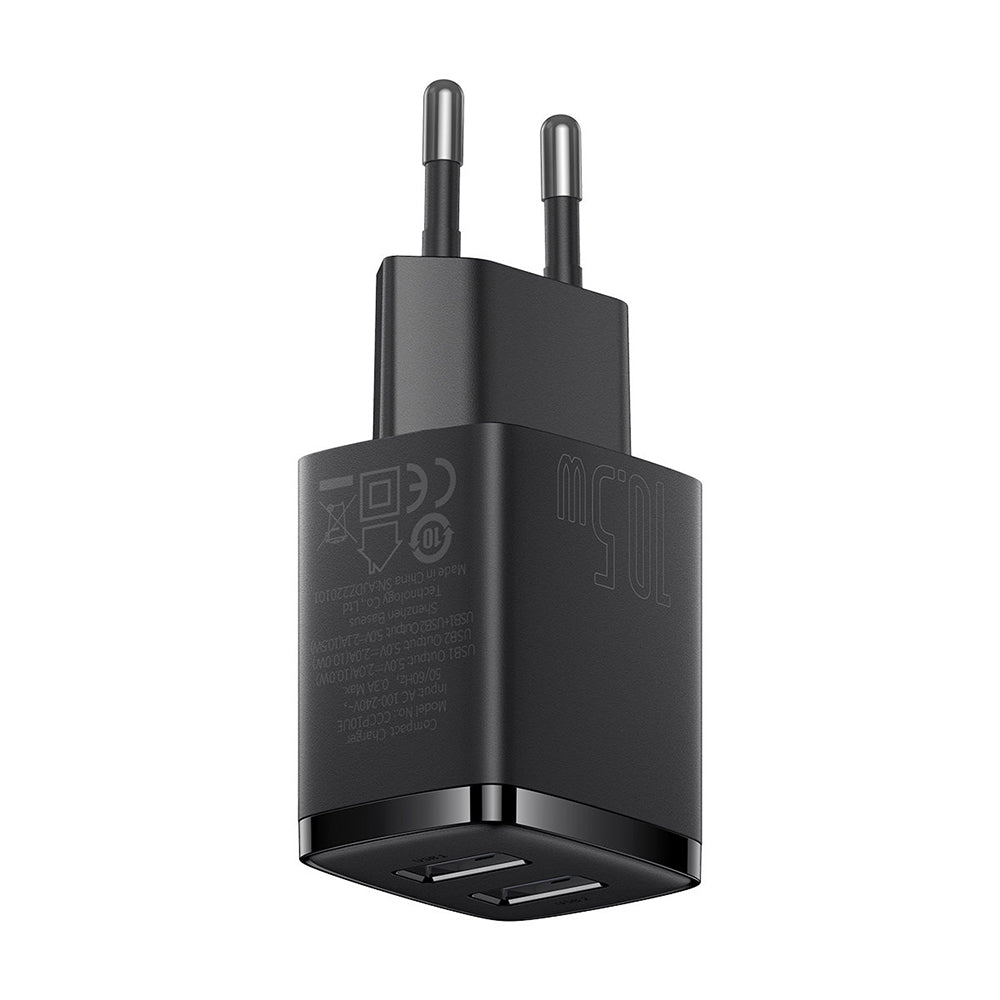 Baseus - Wall Charger (CCXJ010201) - 2 x USB, 10.5W, 5V/ 2A, Polycarbonate - Black