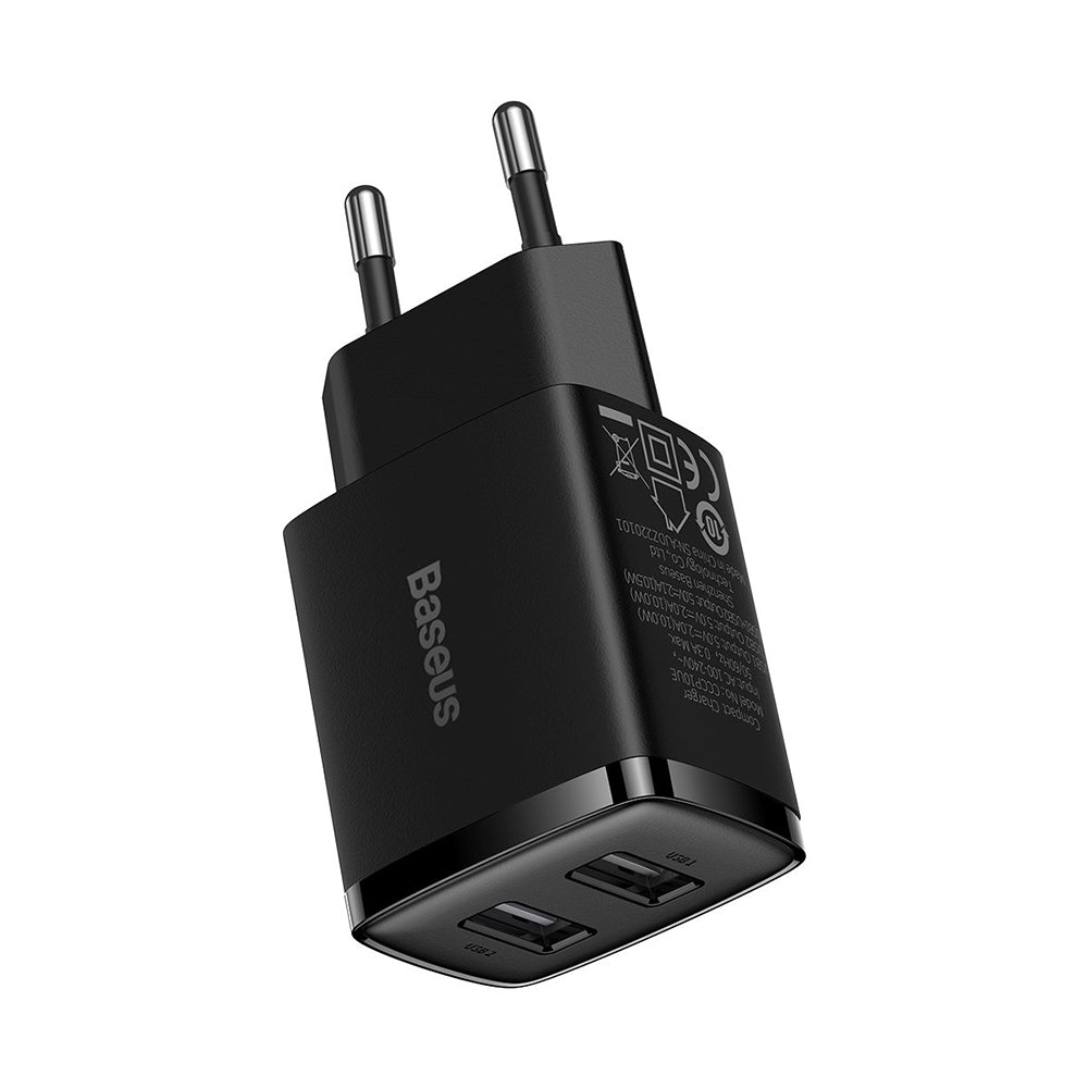 Baseus - Wall Charger (CCXJ010201) - 2 x USB, 10.5W, 5V/ 2A, Polycarbonate - Black