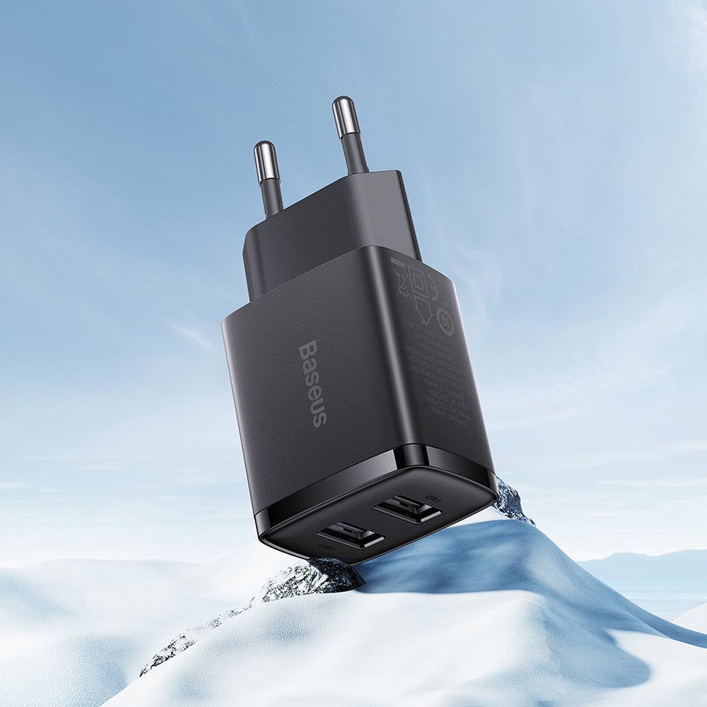 Baseus - Wall Charger (CCXJ010201) - 2 x USB, 10.5W, 5V/ 2A, Polycarbonate - Black