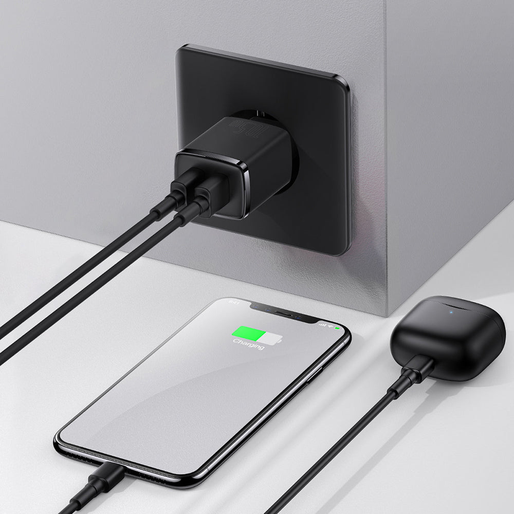 Baseus - Wall Charger (CCXJ010201) - 2 x USB, 10.5W, 5V/ 2A, Polycarbonate - Black