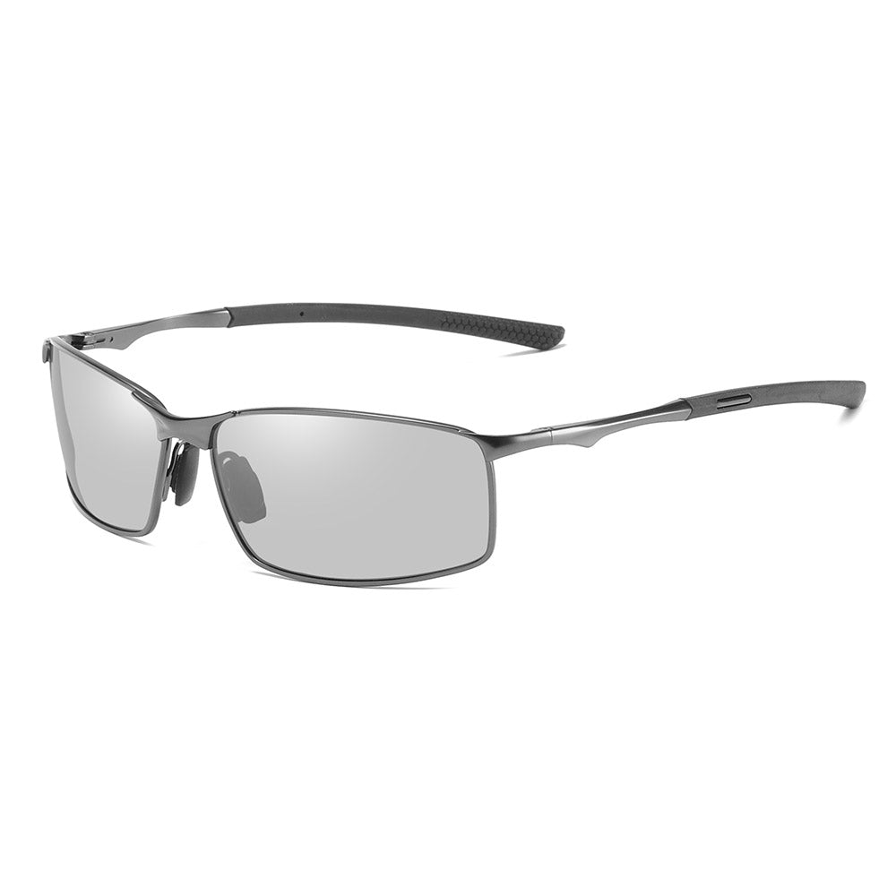 Techsuit - Sunglasses Polarized (559) - for Men, with UV Protection and Metal Frame, Rectangular - Gun Color / Photochro