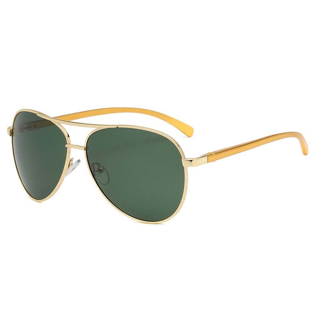 Techsuit - Sunglasses Polarized (2150) - for Men, with UV Protection, Metal Frame - Gold / Blackish Green