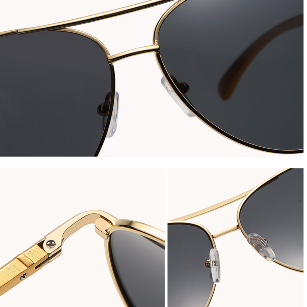 Techsuit - Sunglasses Polarized (2150) - for Men, with UV Protection, Metal Frame - Gold / Blackish Green