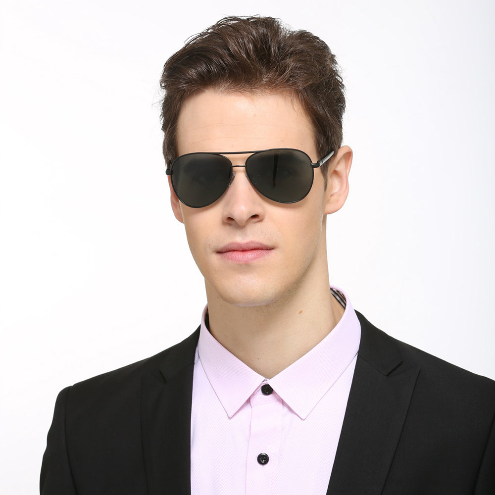 Techsuit - Sunglasses Polarized (2150) - for Men, with UV Protection, Metal Frame - Gold / Blackish Green