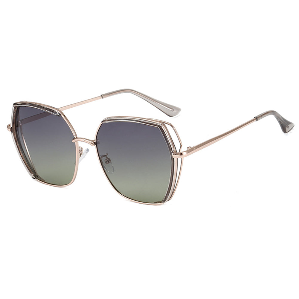 Techsuit - Sunglasses Polarized (9768) - Hexagonal, with UV Protection and Metal Frame - Gray / Gold / Green