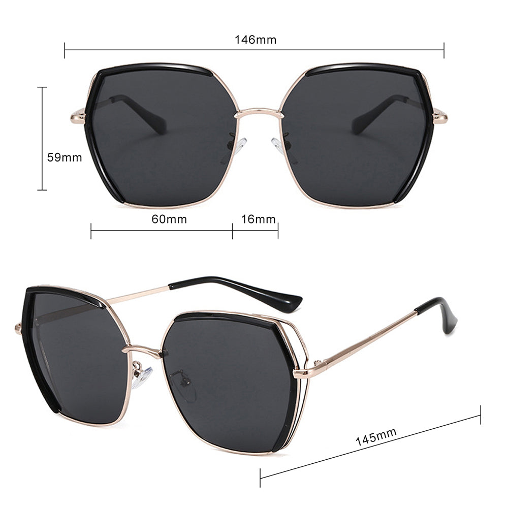Techsuit - Sunglasses Polarized (9768) - Hexagonal, with UV Protection and Metal Frame - Gray / Gold / Green
