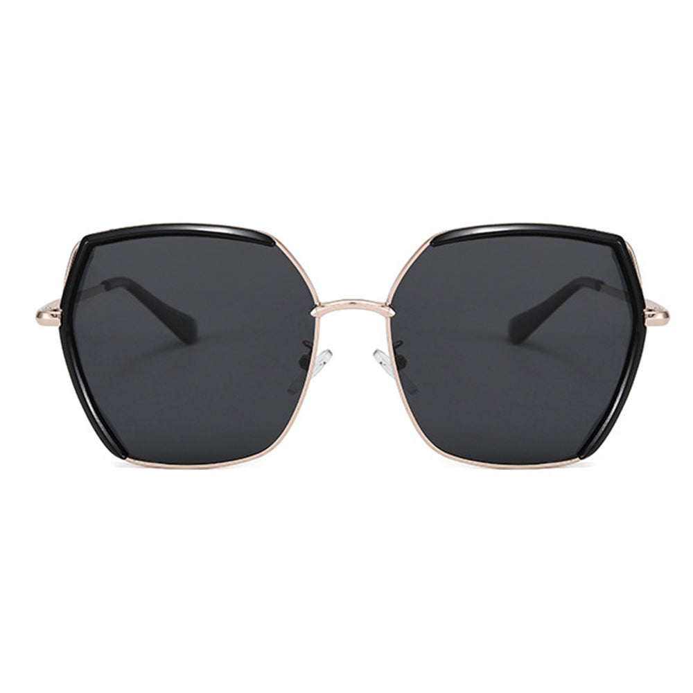 Techsuit - Sunglasses Polarized (9768) - Hexagonal, with UV Protection and Metal Frame - Gray / Gold / Green