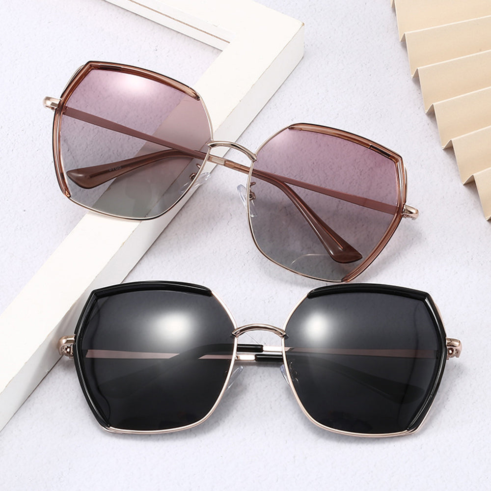 Techsuit - Sunglasses Polarized (9768) - Hexagonal, with UV Protection and Metal Frame - Black / Silver / Gray