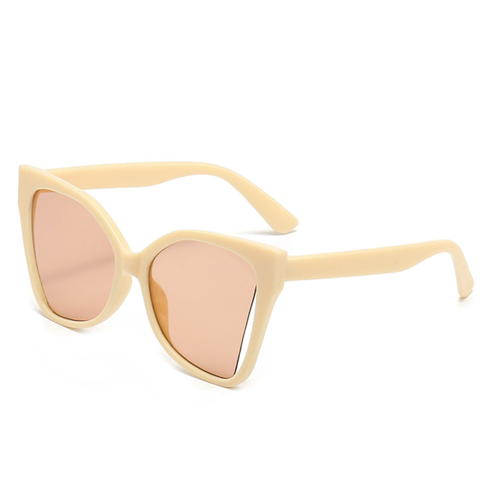 Techsuit - Sunglasses (5335) - for Women with PC Frame and Lens, Butterfly Shape - Beige / Champagne