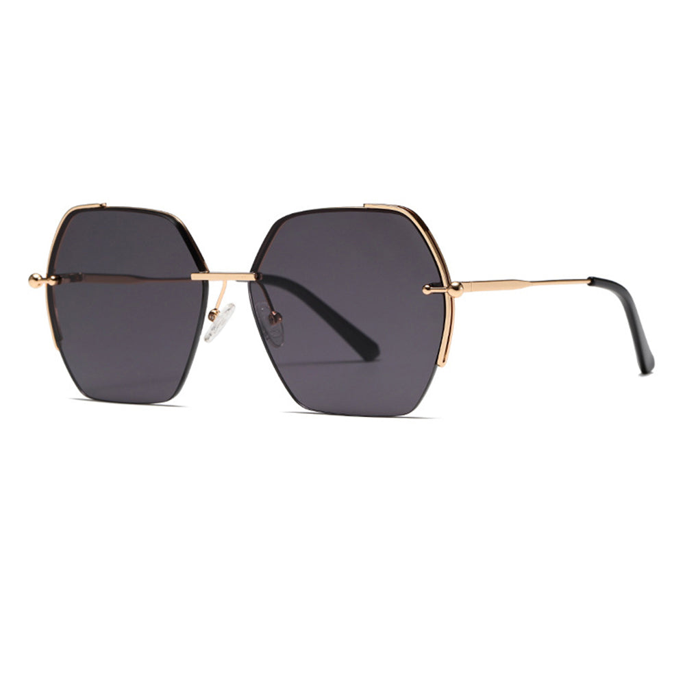 Techsuit - Sunglasses (8561) - for Women with Metal Frame and Nylon Lens, Hexagonal - Gold / Gray