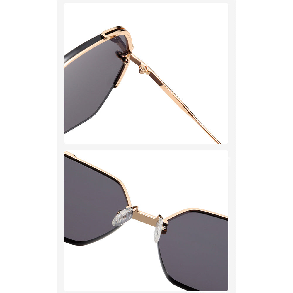 Techsuit - Sunglasses (8561) - for Women with Metal Frame and Nylon Lens, Hexagonal - Gold / Gray