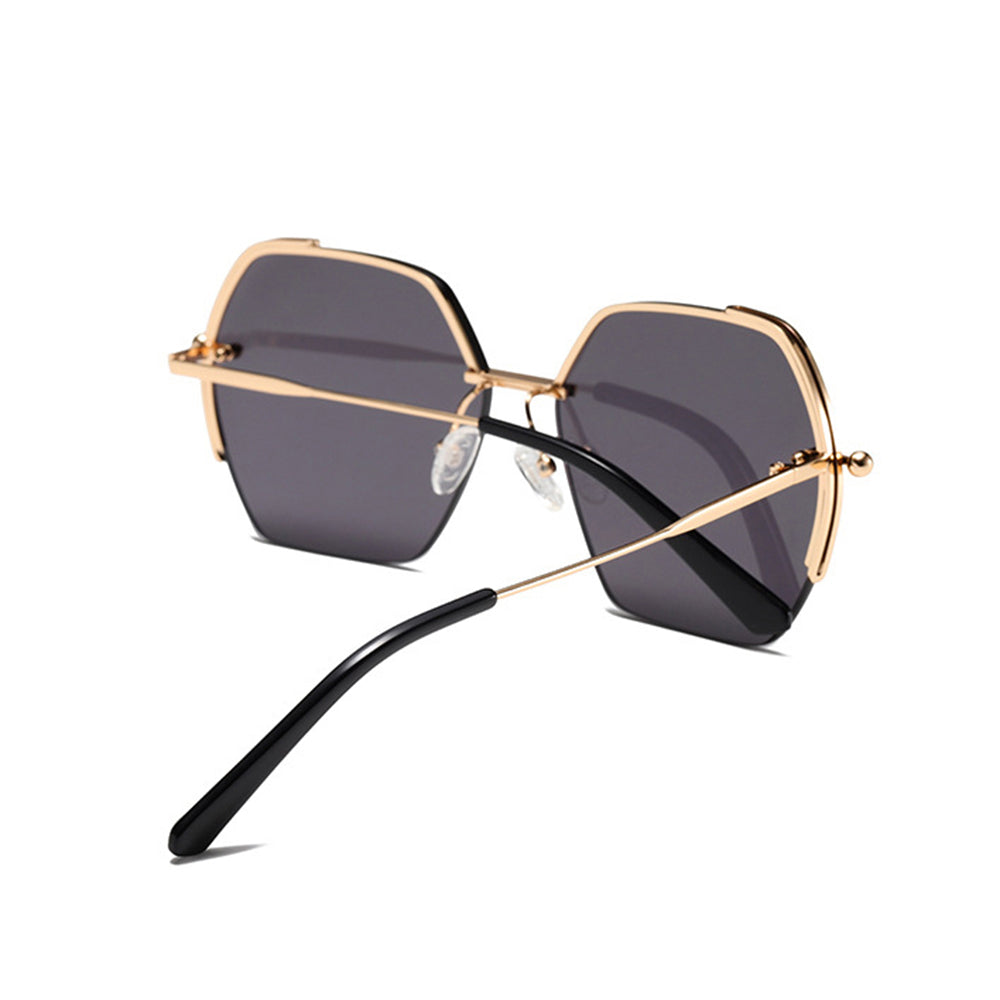 Techsuit - Sunglasses (8561) - for Women with Metal Frame and Nylon Lens, Hexagonal - Rose Gold / Gradient Gray