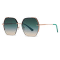 Techsuit - Sunglasses (8561) - for Women with Metal Frame and Nylon Lens, Hexagonal - Rose Gold / Green